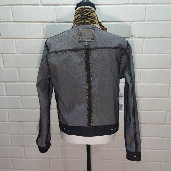 GUESS Black Denim Jacket Animal Print Trim Collared Womens Size M  CLEARANCE! - Picture 10 of 11